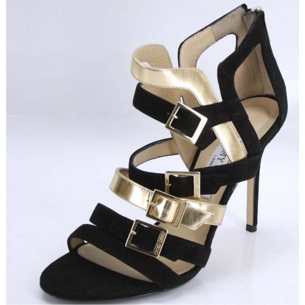 Jimmy Choo Black and Gold Buckle Heels